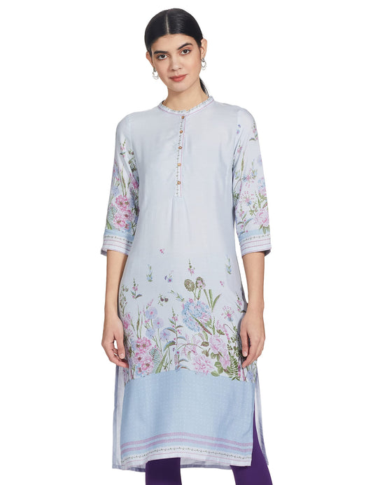 W for Woman Casual Floral Print Rayon Straight Kurta for Women
