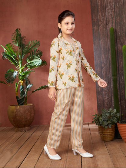 Aarika Girls Peach Colour Floral Print Cotton Co-ord Set (5-15 Years)