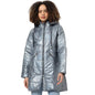 Campus Sutra Women Grey Vinyl Puffer Regular Fit Bomber Jacket For Winter Wear | Standing Collar | Full Sleeve | Zipper | Casual