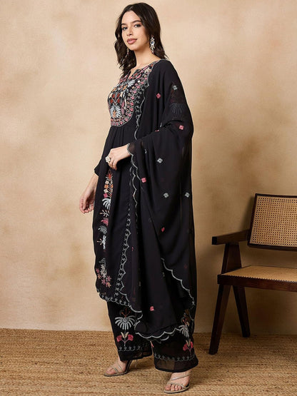 Fashion Basket Georgette Straight Floral Plazzo Kurta Set