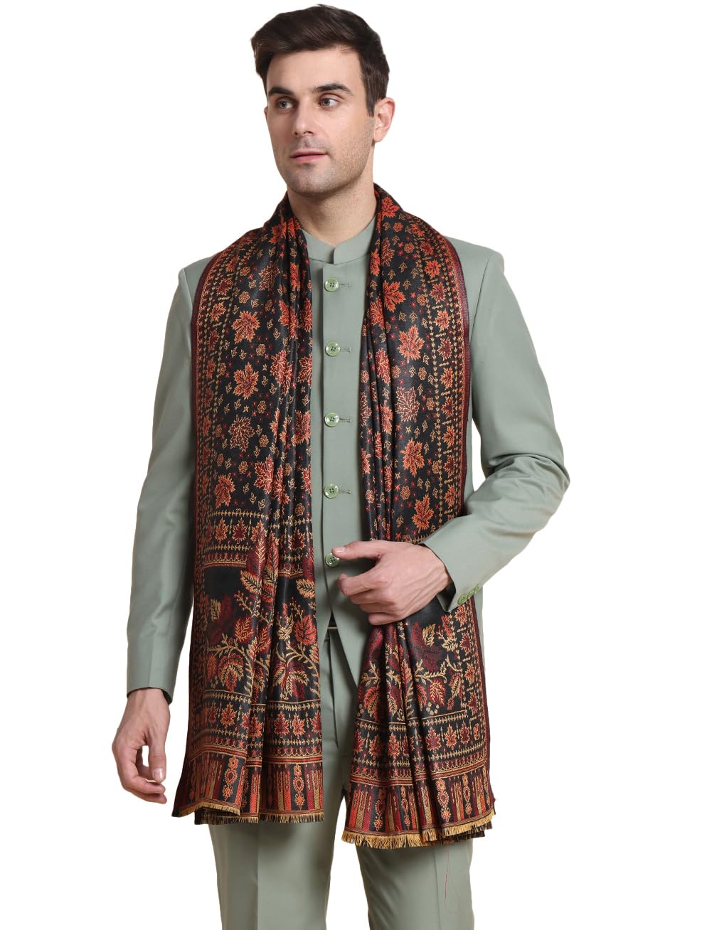 Weavers Villa Mens Acro Wool Blend Shawl - Handloom Woven Kullu Pattern - Stoles for Men - Gents Shawls - Soft & Warm Wrap - Id
