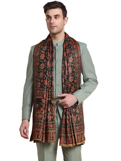Weavers Villa Mens Acro Wool Blend Shawl - Handloom Woven Kullu Pattern - Stoles for Men - Gents Shawls - Soft & Warm Wrap - Id