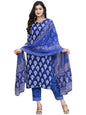 GoSriKi Women's Cotton Blend Floral Printed Straight Kurta with Pants & with Dupatta (Bulgeriya Blue-NW-CMD-GS)