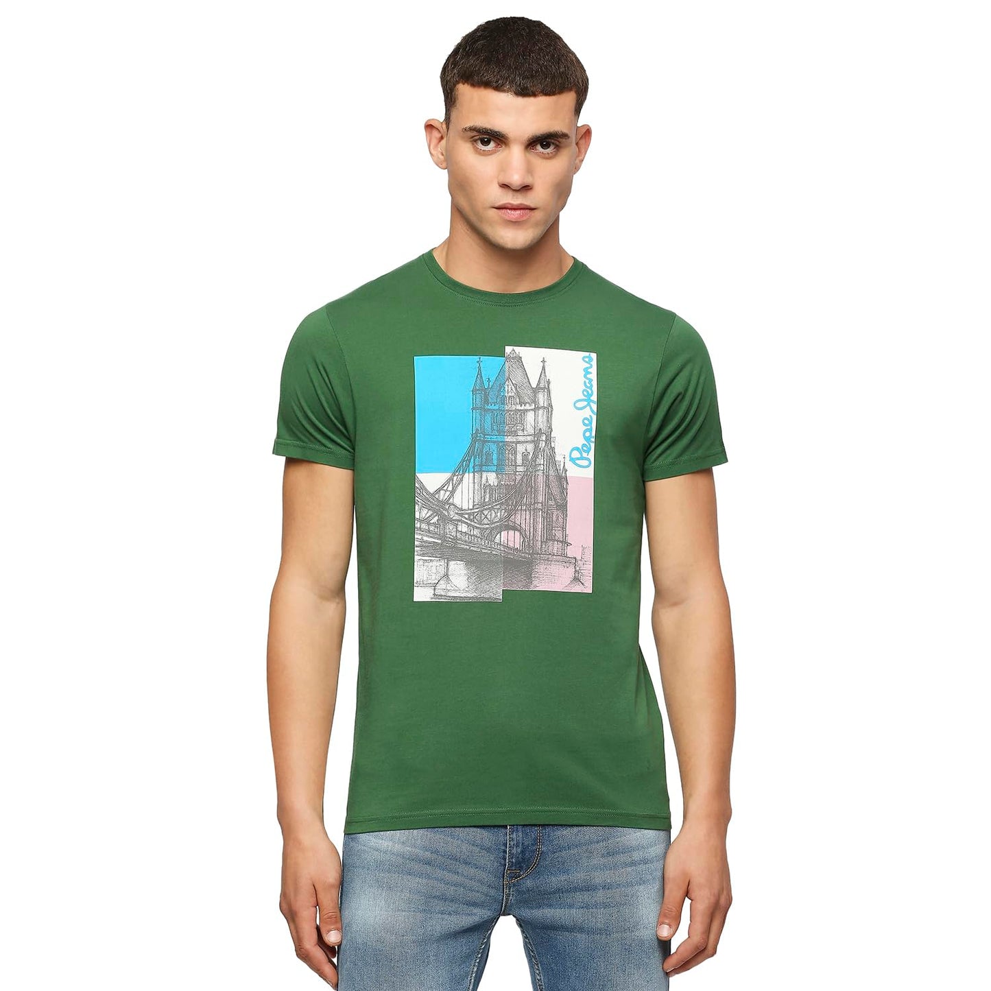 Pepe Jeans MenS Graphic Print Slim Fit T-Shirt (Pm509342_Green