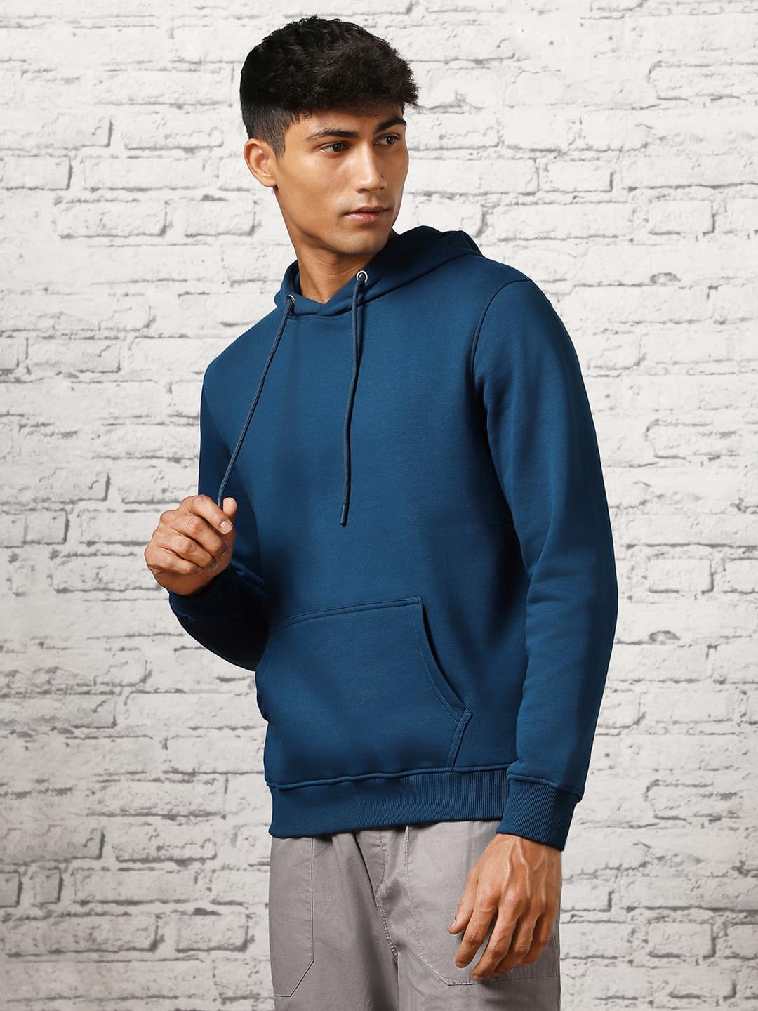 Nobero Elegant Unisex Navy Blue Cotton Solid Plain Hoody Sports Winter Gym Workout Running Travel Trekking Hooded Sweatshirts An