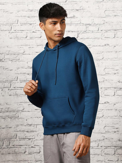 Nobero Elegant Unisex Navy Blue Cotton Solid Plain Hoody Sports Winter Gym Workout Running Travel Trekking Hooded Sweatshirts An