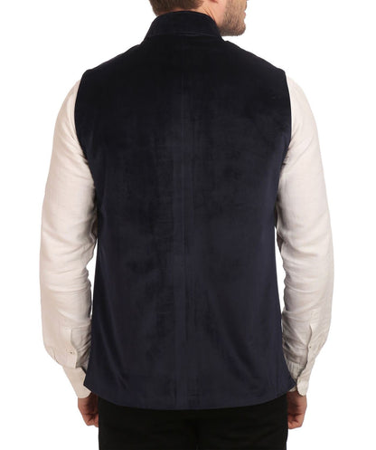 WINTAGE Mens Poly Cotton Festive and Casual Nehru Jacket Vest Waistcoat : Blue, X-Small