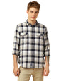 Dennis Lingo Men Relaxed Fit Cotton Full Sleeves Checks Casual Shirts Navy Blue