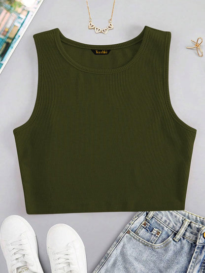 Toochki Tops for Woman | Spandex Top | Crop | Short | Western | for Jeans | Sleeveless | Stretchable | Olive