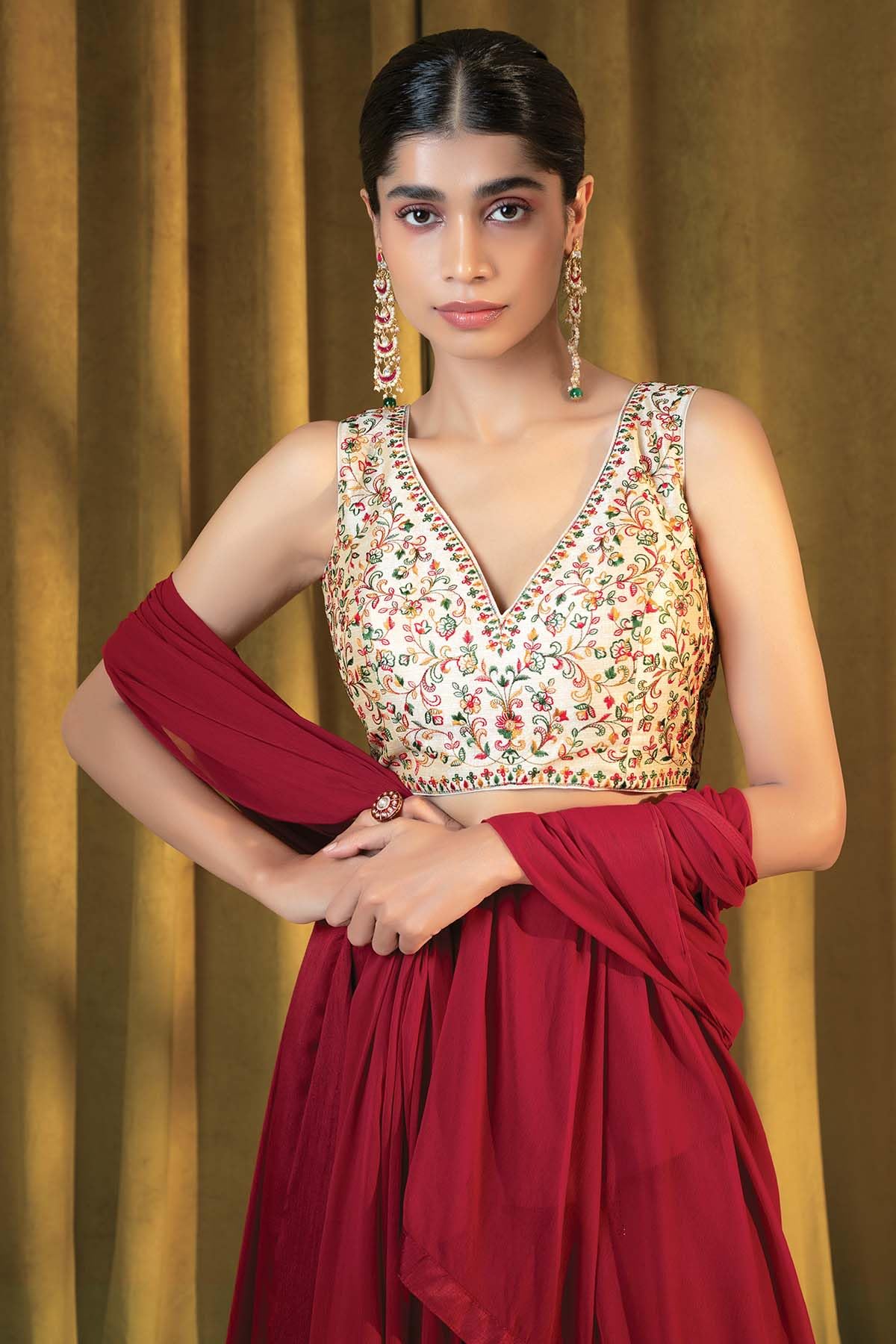 Soch Beige Art Silk Blouse With Embroidery