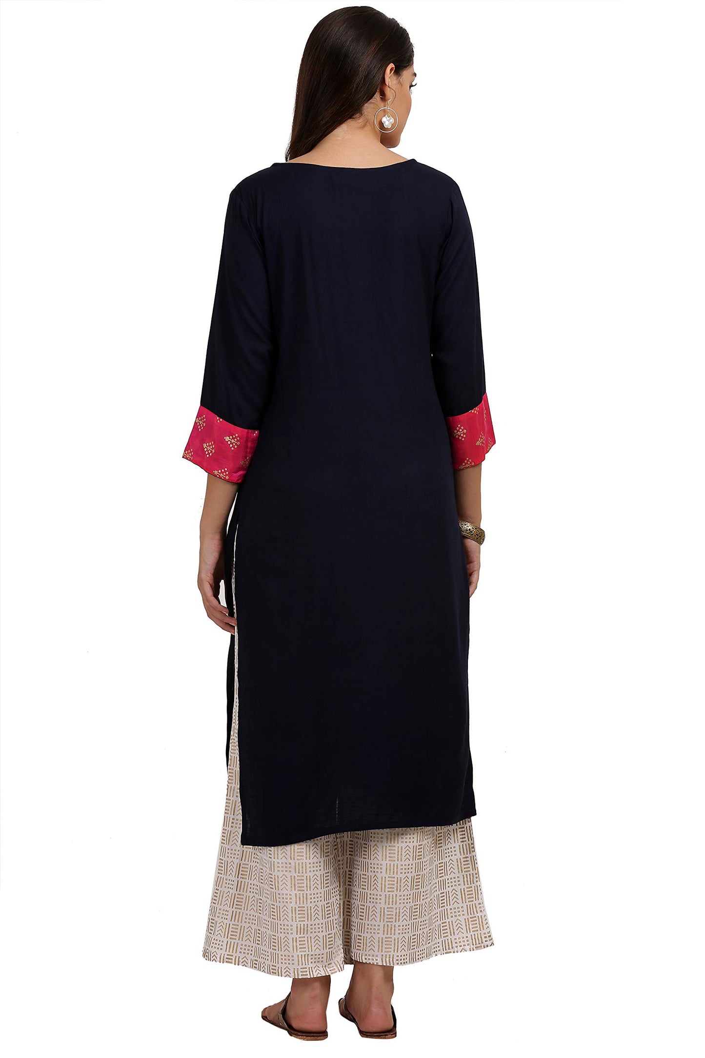 ANNI DESIGNER Women's Black Color Rayon Fancy Long Thread Work Kurti(KUR190072_Black)