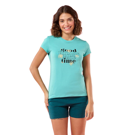 Enamor Womens Graphic Slim Fit T-Shirt (E147_Poolblue Good Things