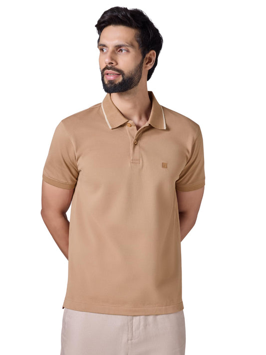 XYXX Mens Solid Cotton Polo T-Shirt | Mercerized Pique Polo Collor Tshirts | Half Sleeves | Solid-Slim Fit | Mocha Brown
