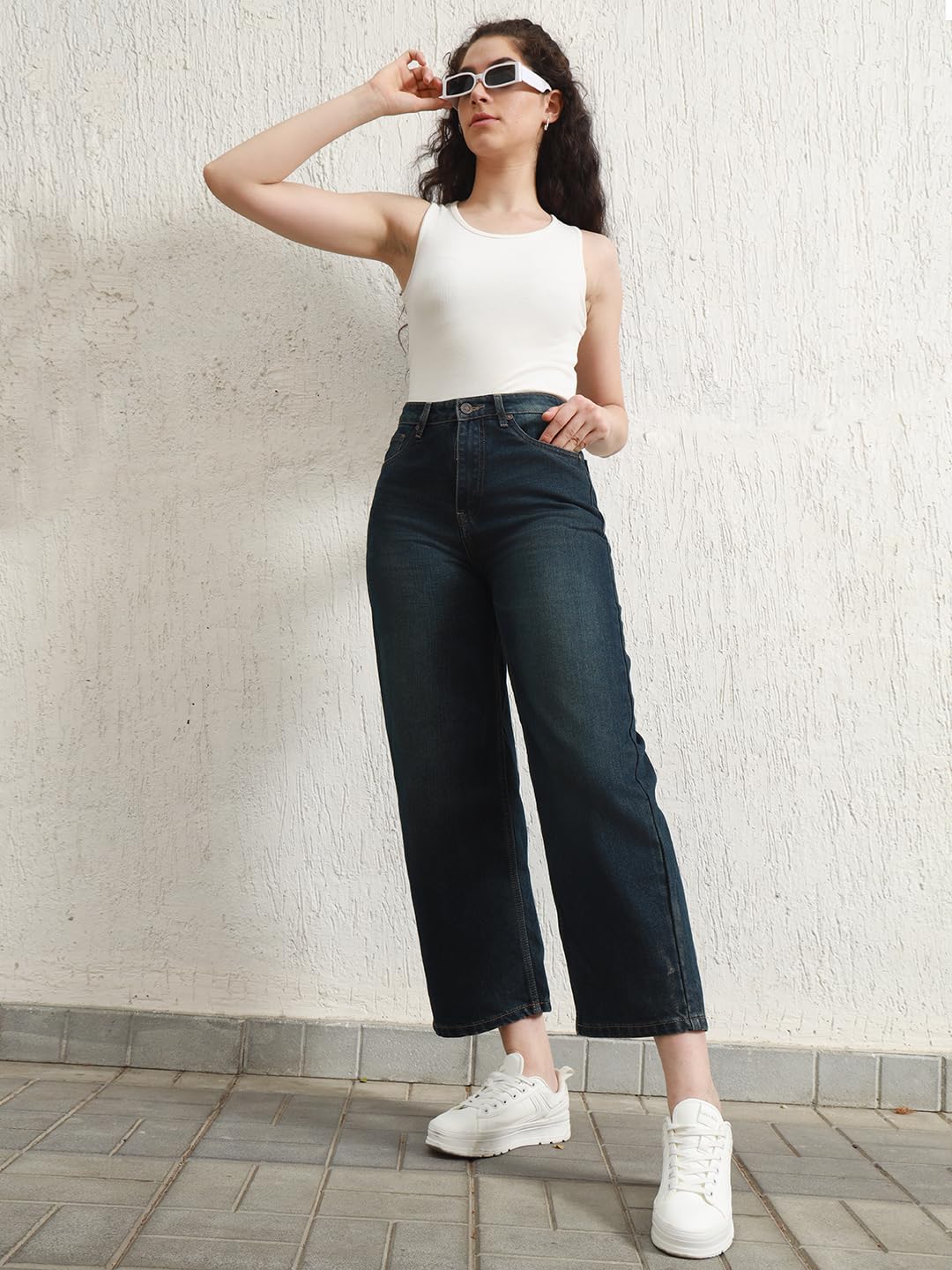 Hubberholme Women Blue Summer Cotton Relaxed Fit Jeans