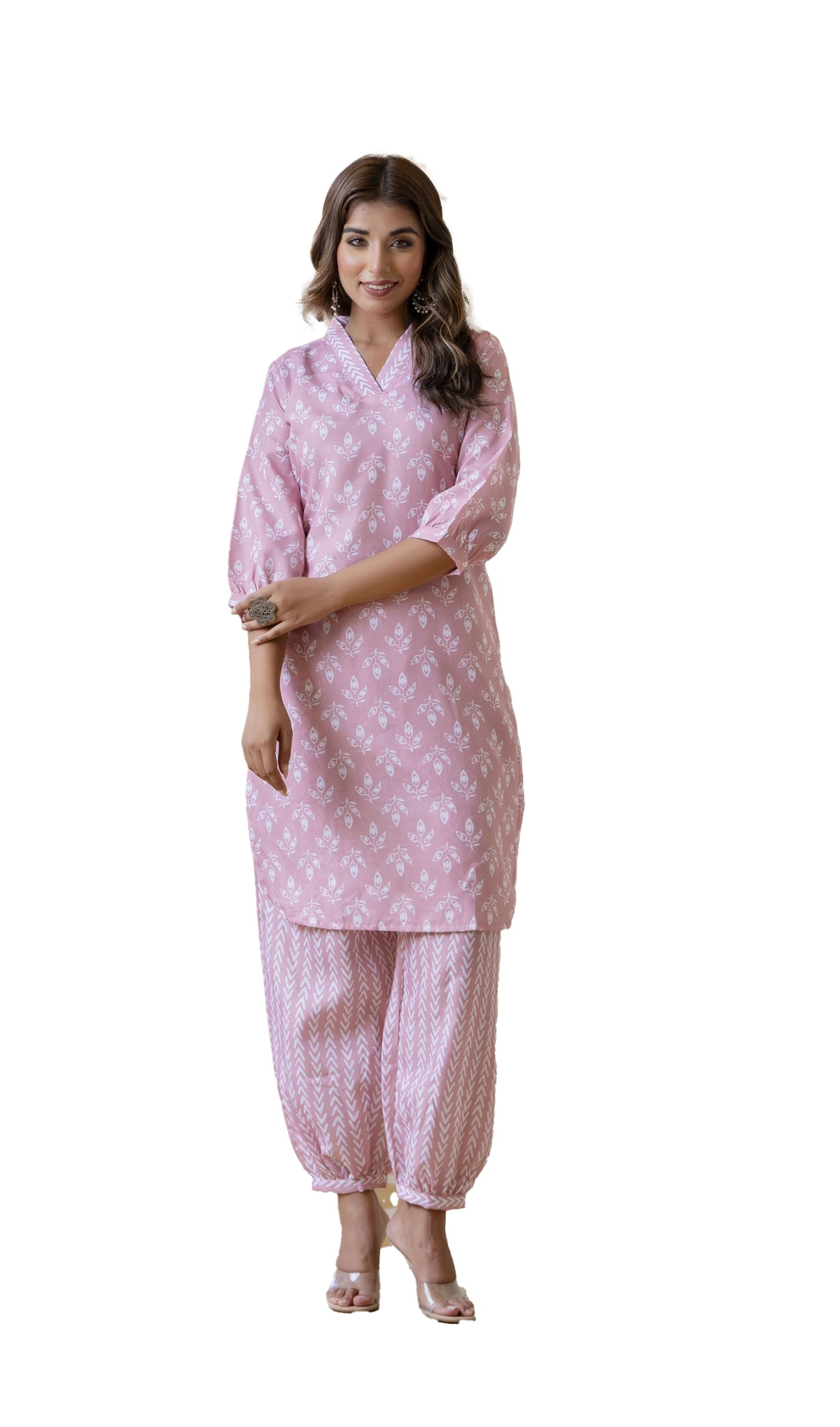 Lookmark WomenS Latest Printed Cotton Blend Straight Kurta And Afghani Pant Set Perfect For Casual And Office Wear (Az-Lm-P5-Ks