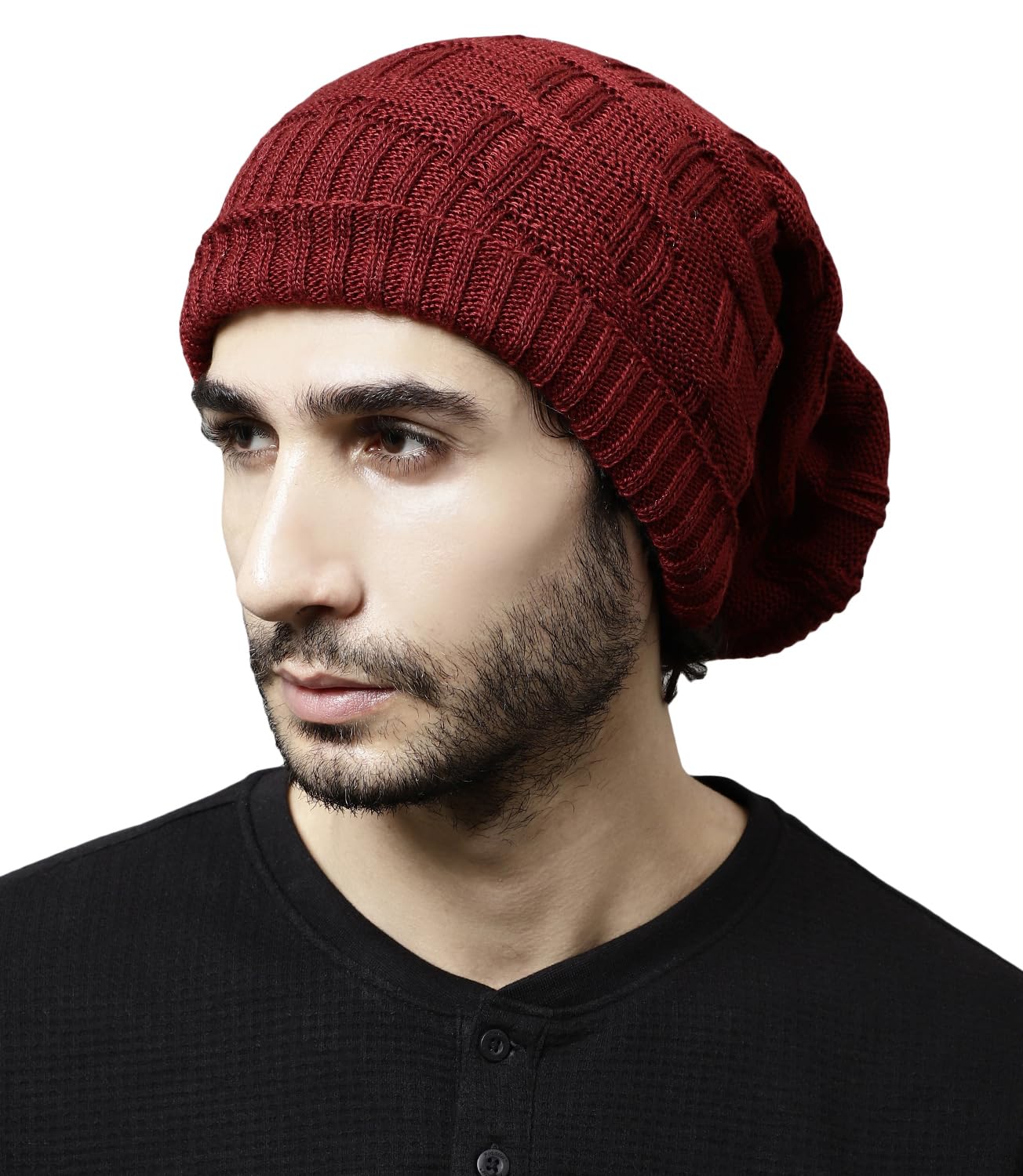 Weavers Villa Snow Proof Inside Fur Acro Wool Unisex Beanie Cap Knit Hat Thick Fleece Lined Winter Cap for Men & Women, Free Siz