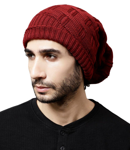 Weavers Villa Snow Proof Inside Fur Acro Wool Unisex Beanie Cap Knit Hat Thick Fleece Lined Winter Cap for Men & Women, Free Siz