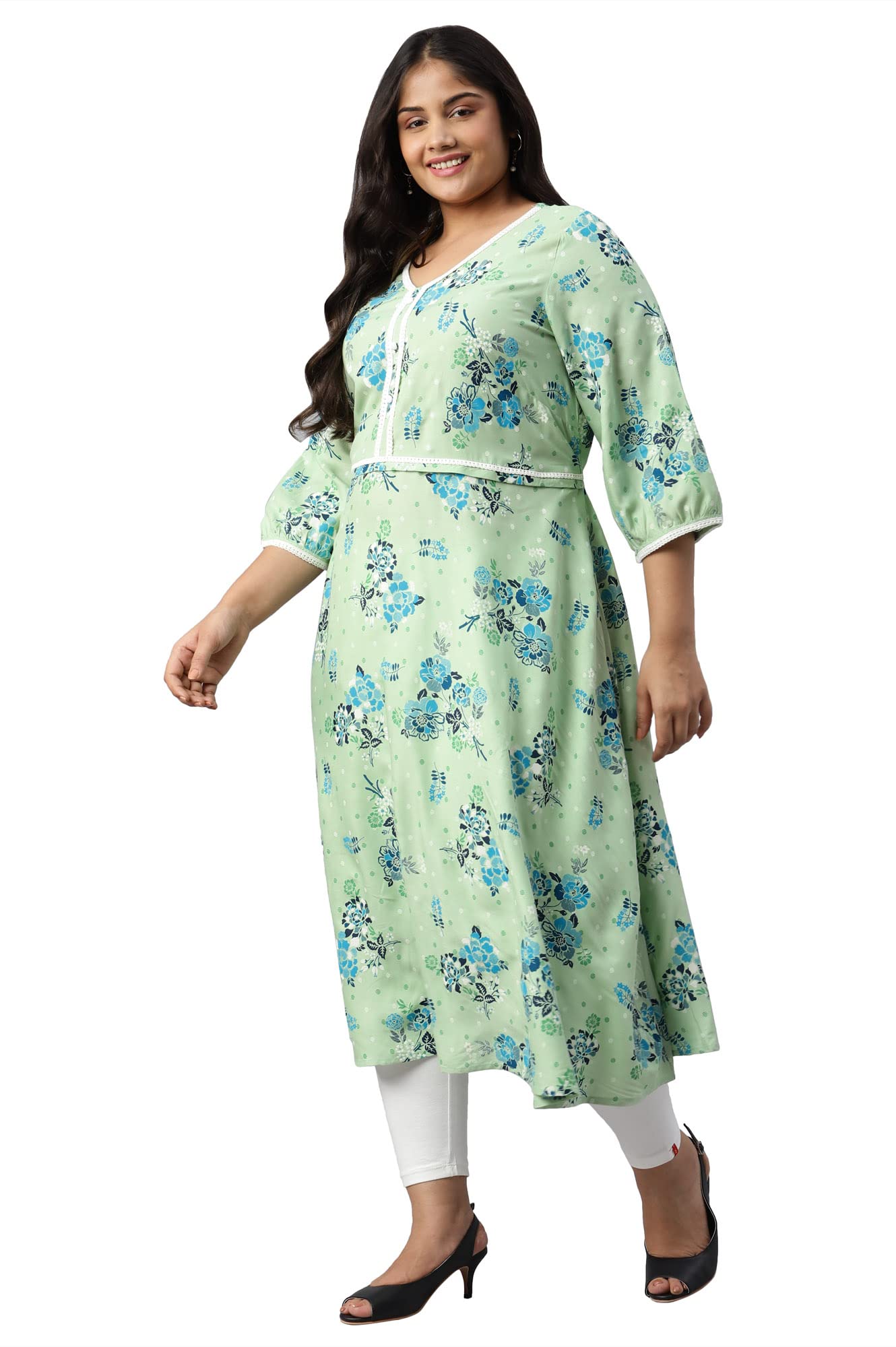 Aurelia Women's Rayon Straight Fit Floral Printed Kurta
