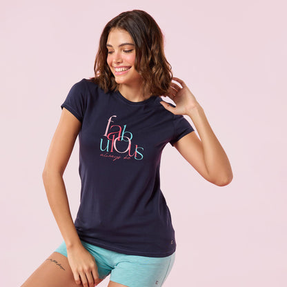 Enamor Womens Graphic Slim Fit T-Shirt (E147_Navy Fabulous