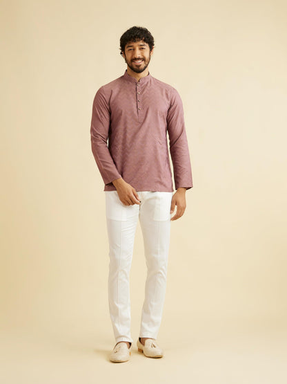 Manyavar MenS Viscose Blend Textured Short Kurta (Pink,L)