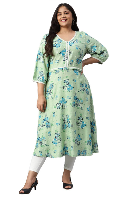 Aurelia Women's Rayon Straight Fit Floral Printed Kurta