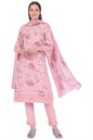 Aurelia Women's Pink Printed Straight Kurta with Trouser & Dupatta Set