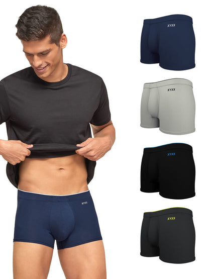 XYXX Mens Underwear Uno IntelliSoft Antimicrobial Micro Modal Trunk Pack of 5 (Dress Blue ; Coral Grey ; Black ; Heather Grey ;