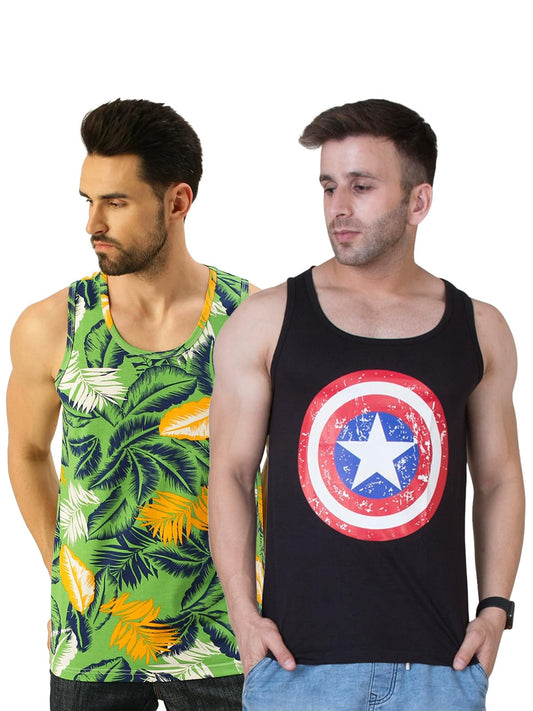 Veirdo Mens Cotton Scoop Neck Regular Fit Printed Sleeveless Vest