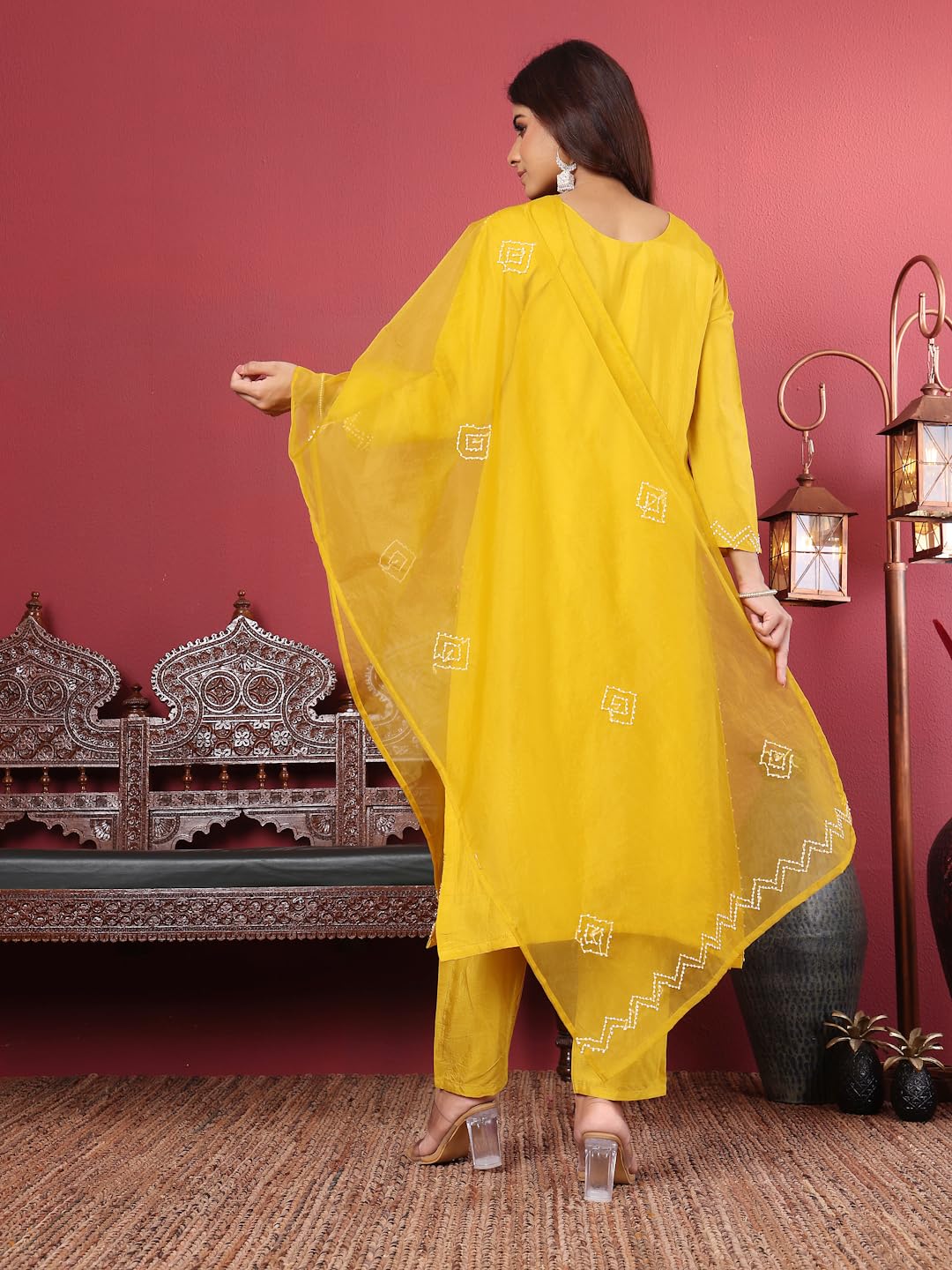Varanga Women Hand Embroidered French Knot Kurta With Tonal Bottom And Embroidered Dupatta.