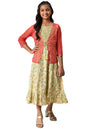 Aurelia Girl's Pink Geometric Printed Flared Dress with Gillet_22AUG10253A-506135_4-5