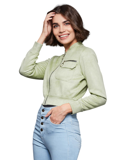 Miss Chase Womens Mandarin Collar Full-Sleeve Crop Jacket (MCAW24JKT99-51-159-05, Light Green, L)
