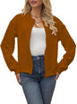 Shasmi Womens Brown Polyester Solid Color Long Sleeve Zip Up Bomber Casual Baseball Spring & Autumn Solid Texture Baseball Coll