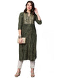 GoSriKi Women's Pure Cotton Rayon Bandhani Printed with Embroidered Straight Kurta (Rugari)