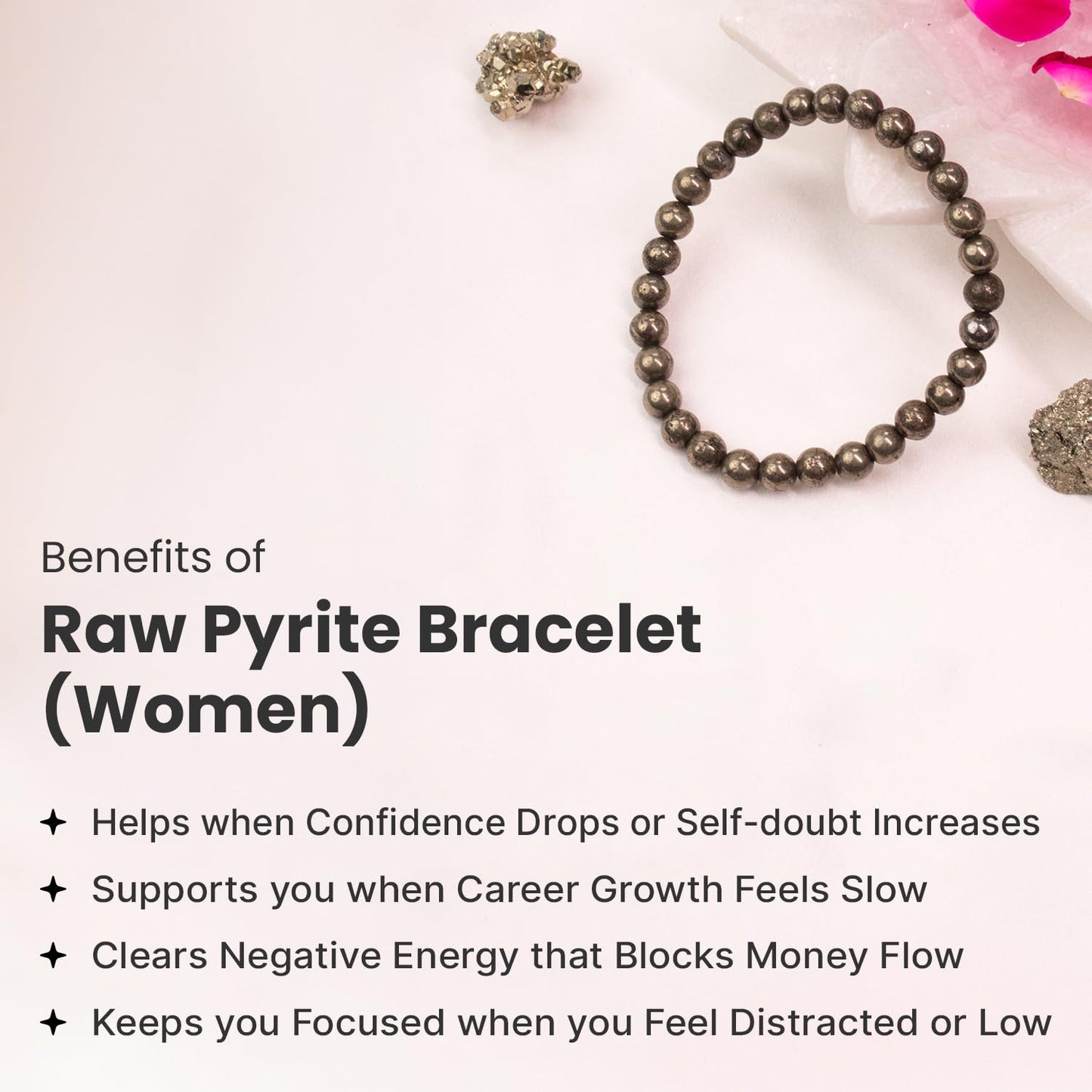 Astrotalk Raw Pyrite Bracelet for Women (6mm Beads) | Pyrite Stone for Wealth, Prosperity & Good Luck | Boosts Confidence, Focus & Motivation | Hand Bracelet for Women | Gift for Woman