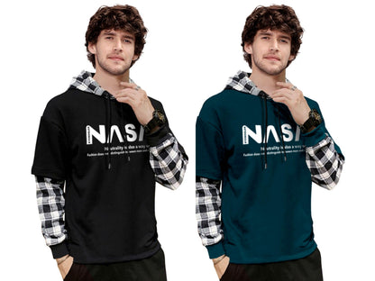 Noble Monk Men Stylish Printed T-Shirt (Pack Of 2) | Full Sleeve | Hooded Neck | Combo Hoodies For Men