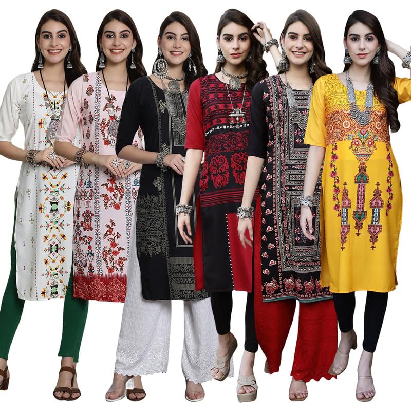 Pinkmint Printed Kurti for Womens Timeless Tradition Modern Kurtis with a Classic Touch (Pack of 6)