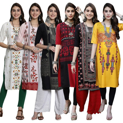 Pinkmint Printed Kurti for Womens Timeless Tradition Modern Kurtis with a Classic Touch (Pack of 6)