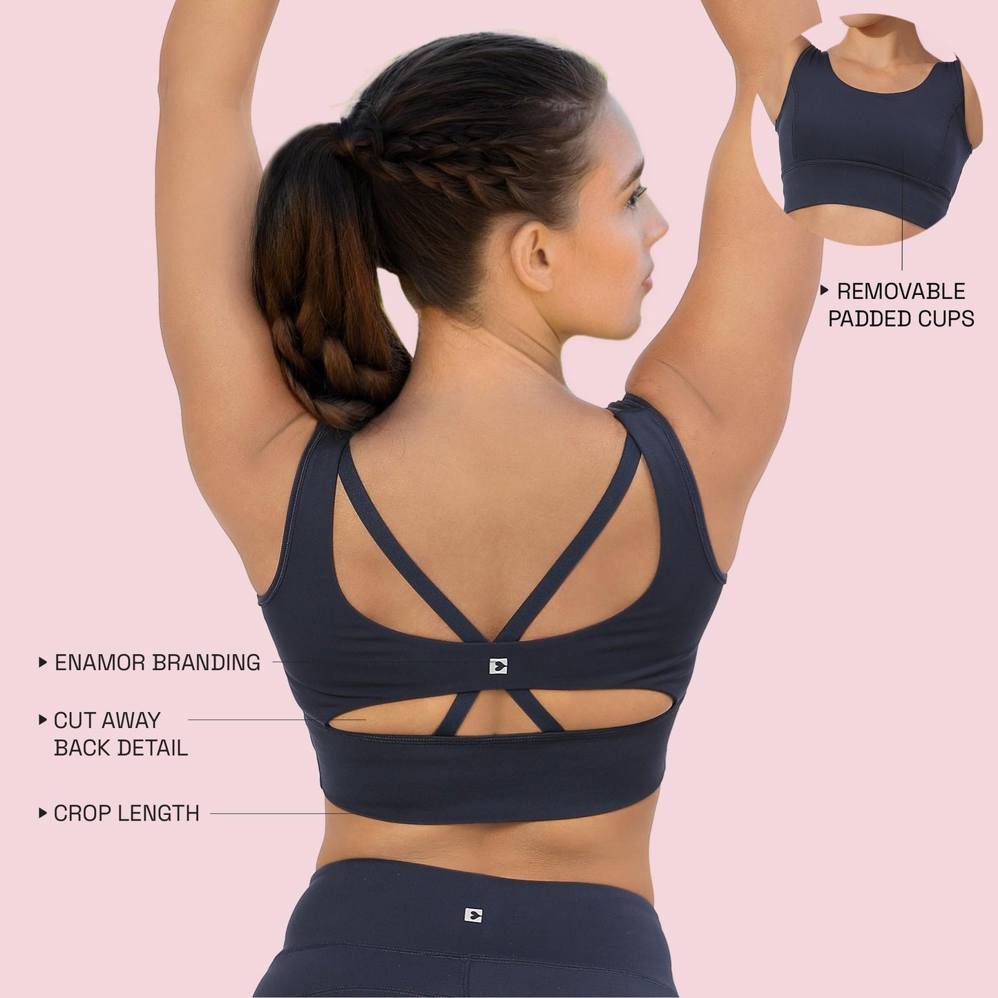 Enamor WomenS Polyester Wire Free Casual Padded Sports Bra (A206_Navy