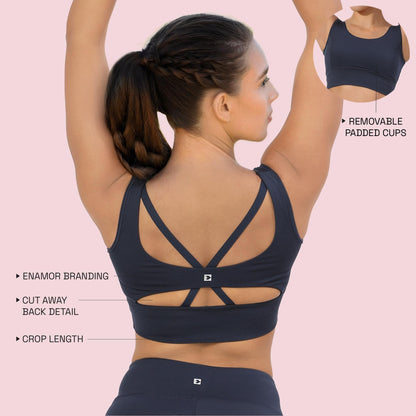 Enamor WomenS Polyester Wire Free Casual Padded Sports Bra (A206_Navy