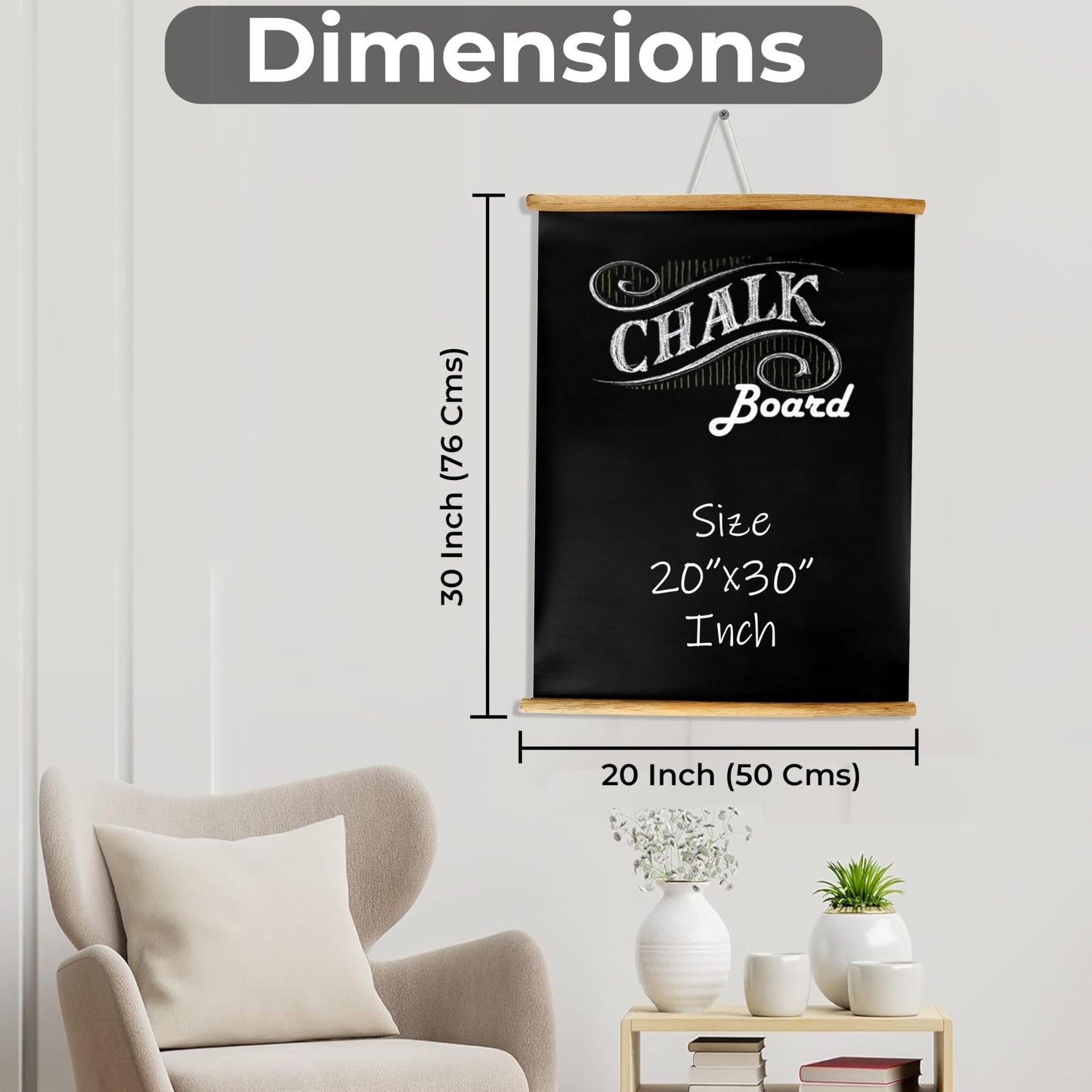 Eduway 20X30 Inch Wall Hanging Wooden Roll-Up Black Board/Chalkboard | For Home, Office, School, Kids | With 1 Premium Wooden Du