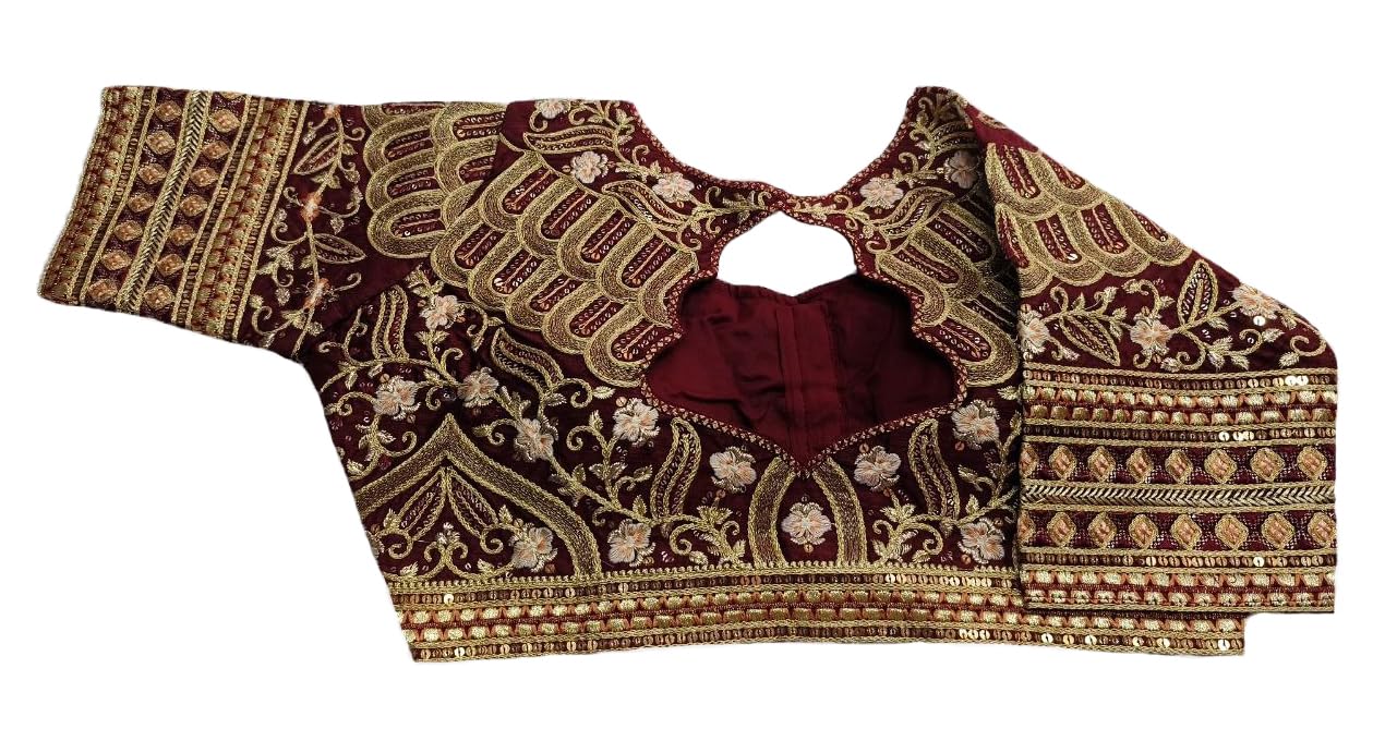 Pujia Mills WomenS Silk Half Sleeve Readymade Embroidery Multi Coding Gold Thread Indian Ethnic Designer Stitched Saree Blouse