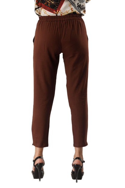 Digital Shopee Women Cotton Trouser Pant Regular Fit For Office School Formal Casual Daily Use Brown