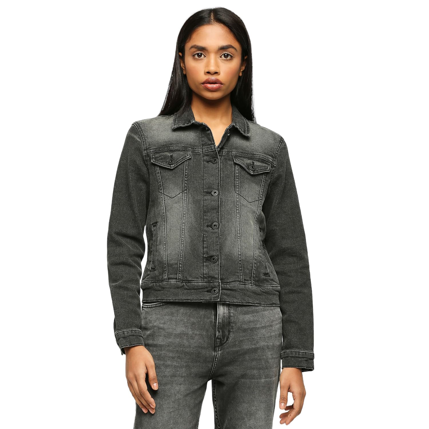 Pepe Jeans WomenS Black Front Pocket Trucker Denim Jacket (Pl402333Q01 Used