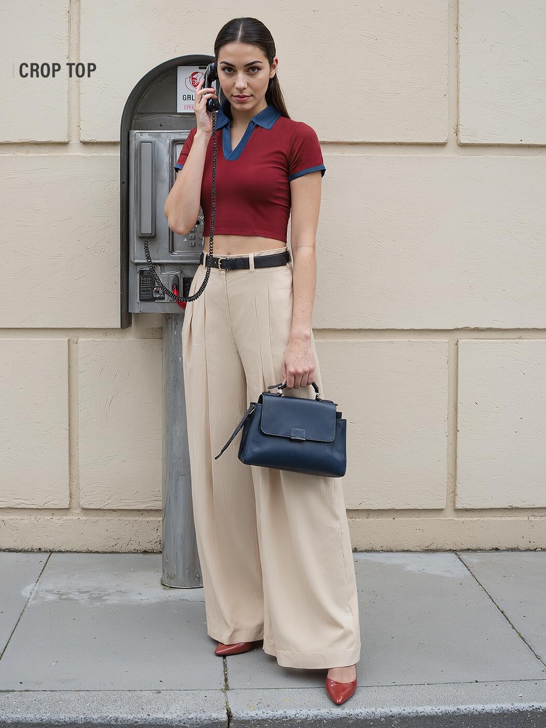 The Souled Store Solids: Scarlet Women and Girls Short Sleeves Collared Neck Slim Fit Cotton Blend Cropped Polos