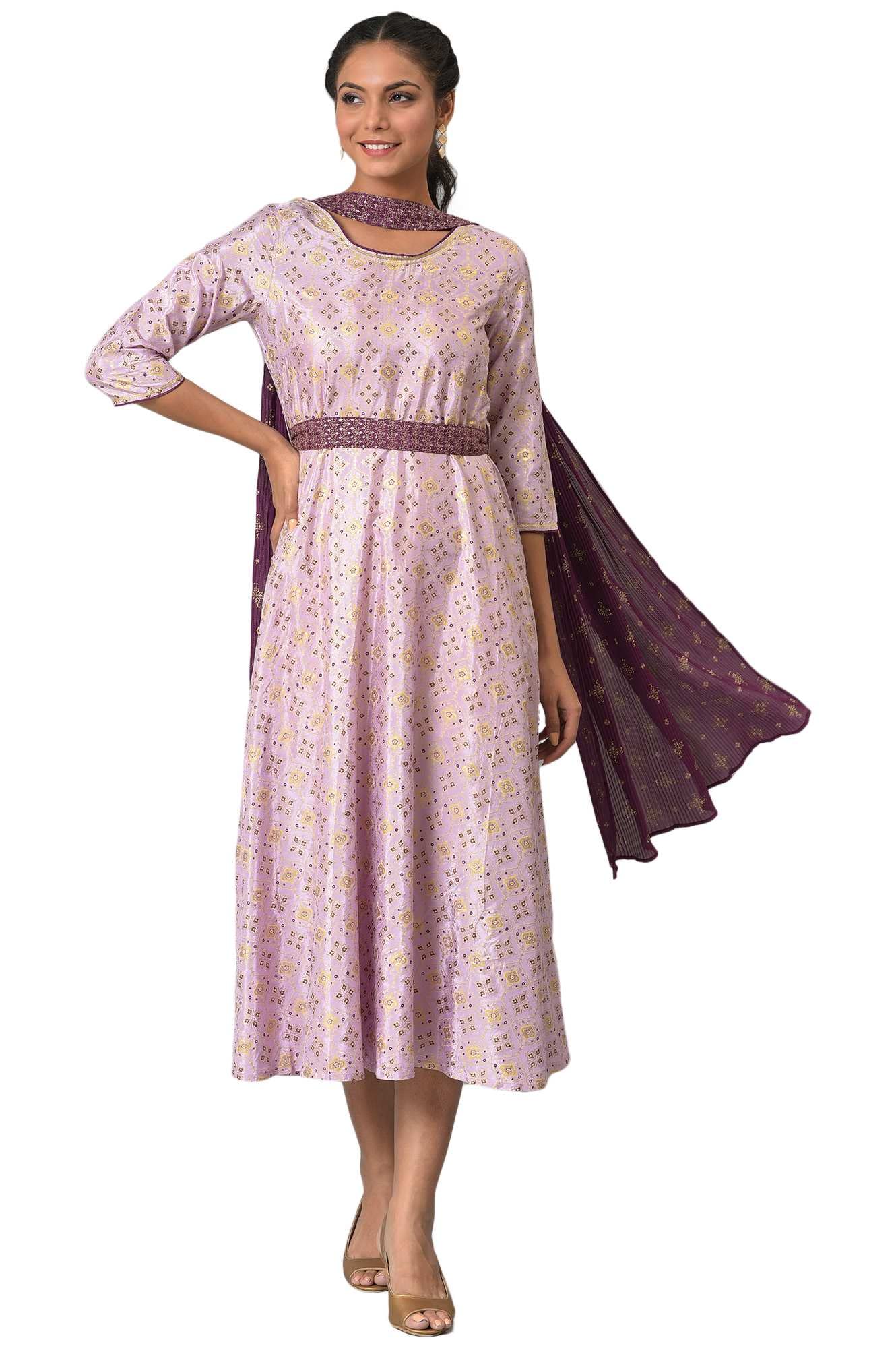 Aurelia Women'S Liva Purple Sequined Floral Print Dress With Zari Embroidered Dupatta_22Auas13627-505191_Xl