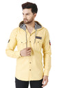 Besix MenS Gold Tailored Fit Cotton Blend Shirt For Man With Hoodie - Casual Long Sleeve Shirt With Pockets - Patch Detail For