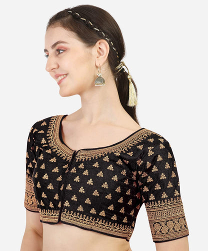 Pujia Mills WomenS Silk Embroidery Sequins Work Readymade Saree Blouse