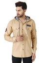 Besix MenS Brown Tailored Fit Cotton Blend Shirt For Man With Hoodie - Casual Long Sleeve Shirt With Pockets - Patch Detail For