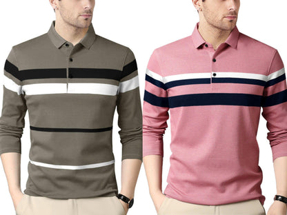 Noble Monk MenS (Combo Pack Of 2) -Regular Fit Polo T Shirt |Full Sleeves T-Shirt