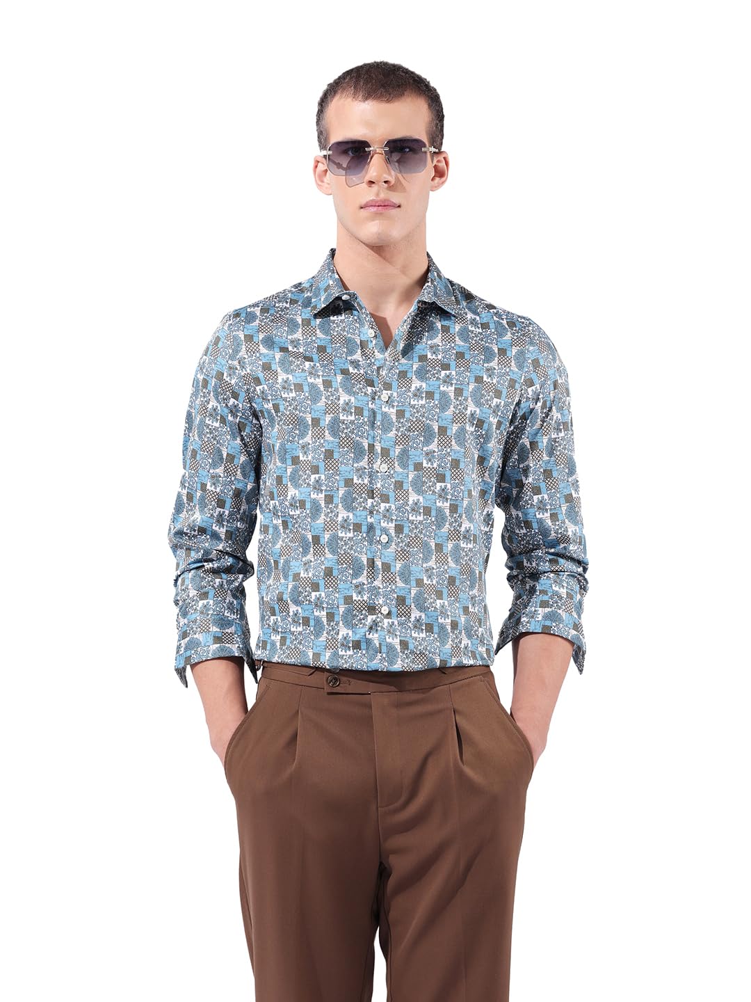 The Indian Garage Co Mens Slim Fit Printed Cutaway Collar Full Sleeves Party Shirt